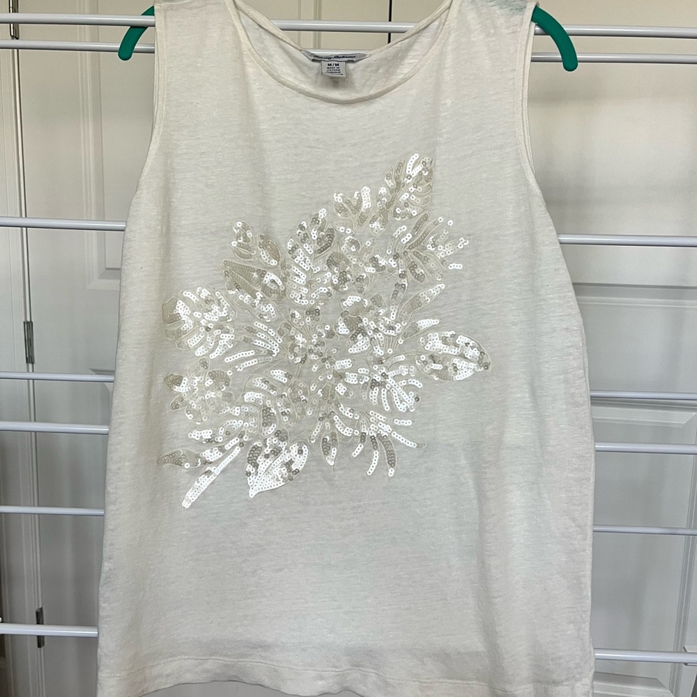 Sleeveless Cream Top with Sequin Design